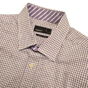 Quieti Mens Medium Purple White Grid Check 100% Cotton Button Down Shirt Trendy